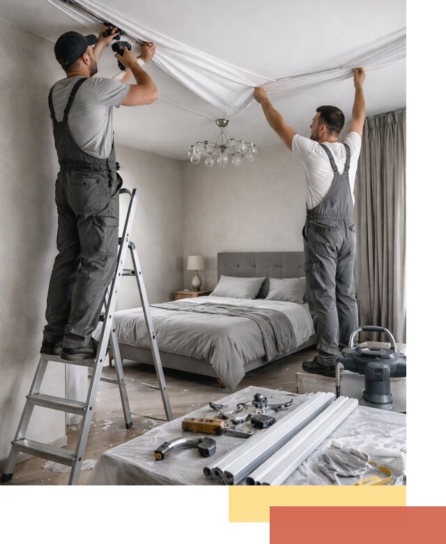 Монтаж натяжного потолка в спальне в Полевском