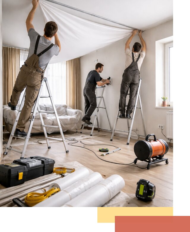 Монтаж натяжного потолка в гостиной в Полевском