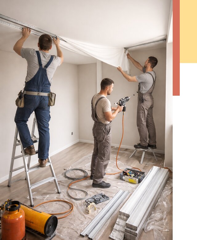 Монтаж натяжного потолка в студии в Полевском от 5646 руб. — быстро и недорого | ОТДЕЛОЧНИК-Плв