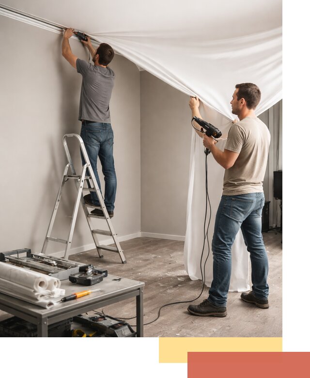 Монтаж натяжного потолка в студии в Полевском