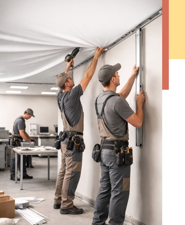 Монтаж натяжного потолка в офисе в Полевском от 462 руб/м² — быстро и недорого | ОТДЕЛОЧНИК-Плв