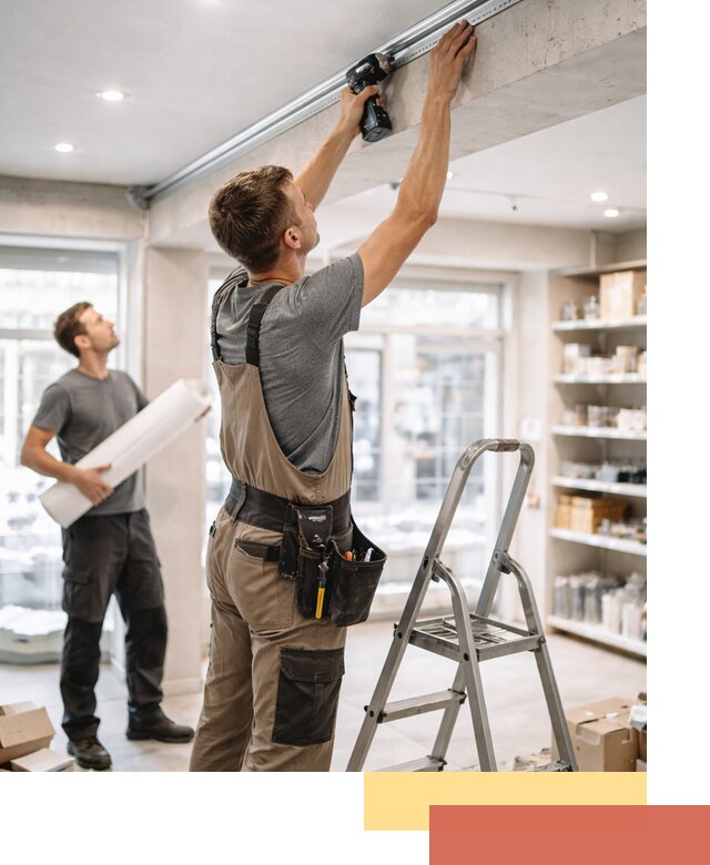 Монтаж натяжных потолков в магазине в Полевском