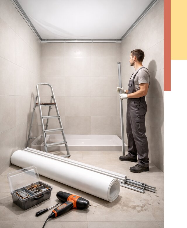 Монтаж натяжного потолка в санузле в Полевском от 1899 руб. — ОТДЕЛОЧНИК-Плв