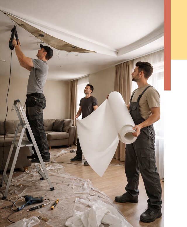 Замена полотна натяжного потолка в Полевском от 9752 руб. быстро и недорого | ОТДЕЛОЧНИК-Плв