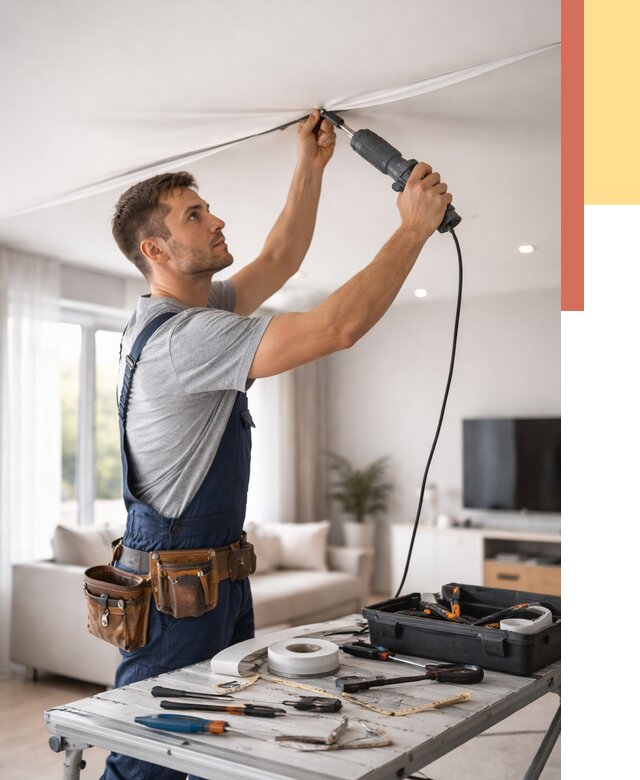 Ремонт натяжных потолков в Полевском от 9752 руб. под ключ — ОТДЕЛОЧНИК-Плв