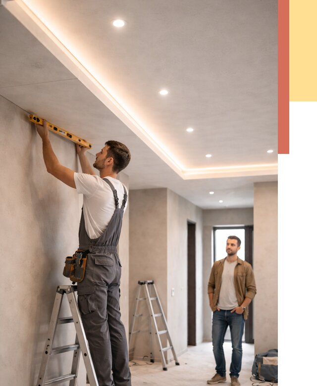 Потолок из гипсокартона с подсветкой в Полевском от 770 руб./м2 под ключ | ОТДЕЛОЧНИК-Плв