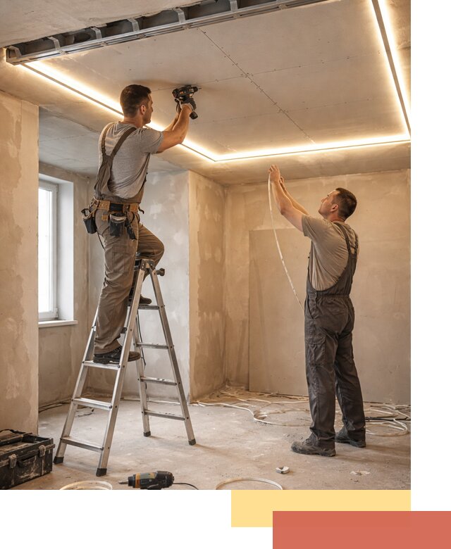 Потолок из гипсокартона с подсветкой в Полевском