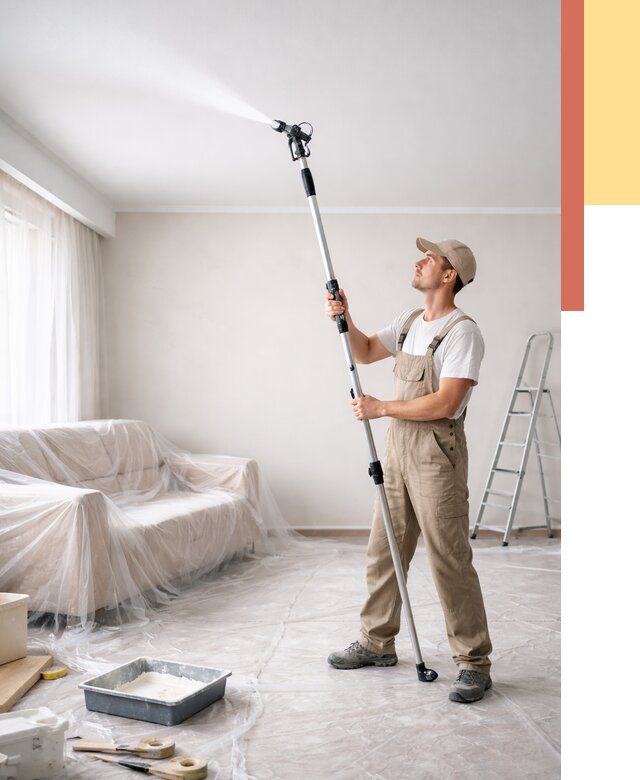 Покраска потолка краскопультом в Полевском от 4619 руб. быстро и недорого | ОТДЕЛОЧНИК-Плв