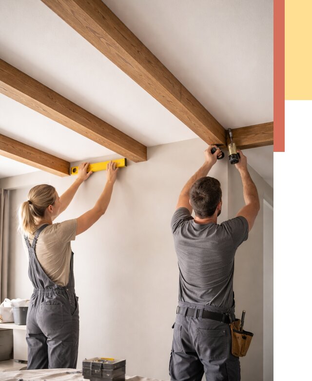 Монтаж декоративных балок на потолок в Полевском от 4311 руб. — ОТДЕЛОЧНИК-Плв